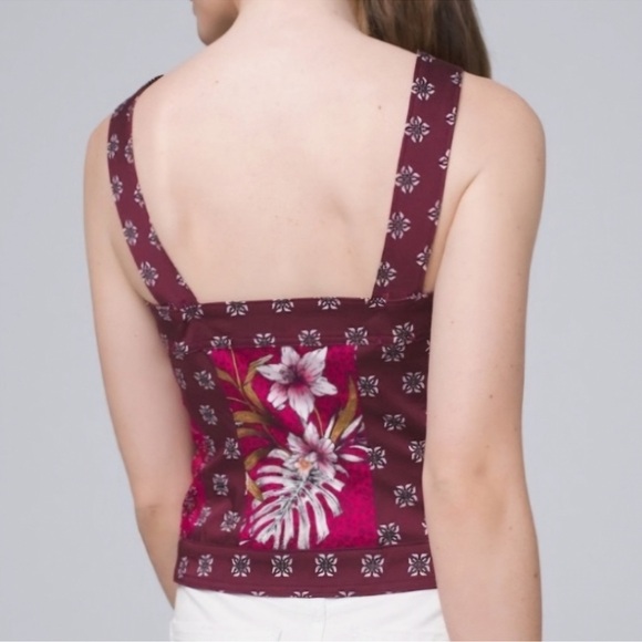 White House Black Market Floral Burgundy Women's Top 12 - Picture 2 of 7
